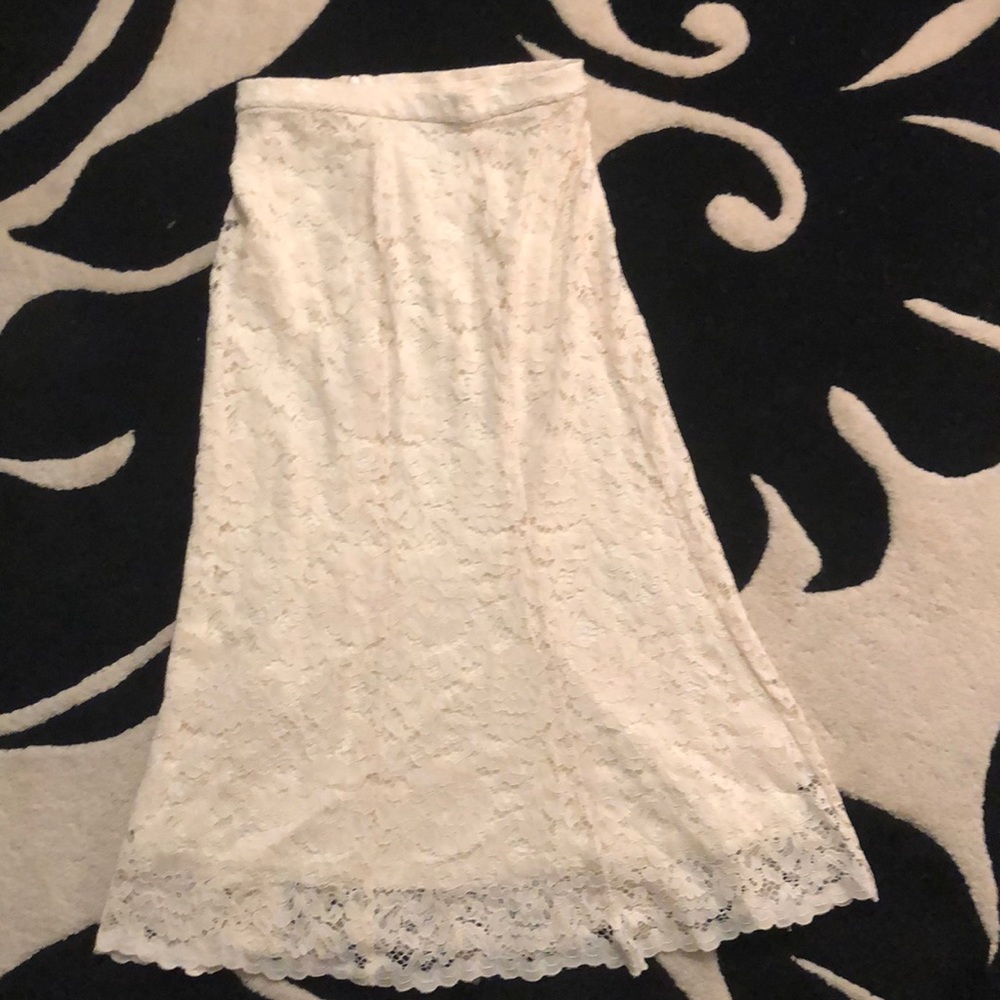 White lace midi skirt